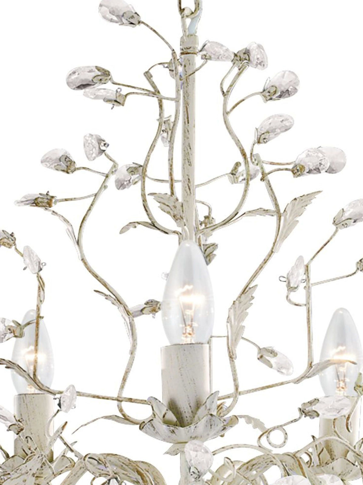 2495-5CR Almandite - 5 Light Ceiling Cream Gold Finish With Leaf Dressing And Clear Crystal Deco