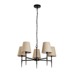 30690-5BK Gothic 5 Light Pendant Hammered Black Metal Natural Linen