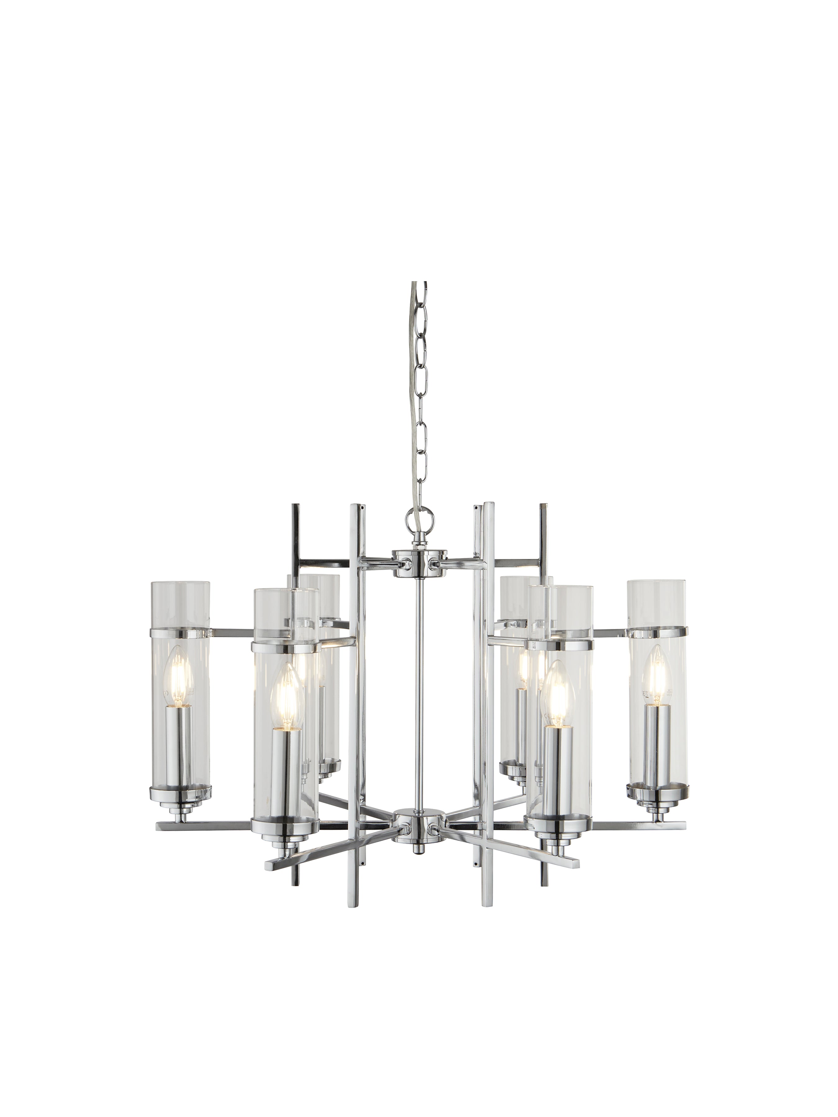3096-6CC Milo Chrome 6 Light Pend-clear Glass Cylinder Shade