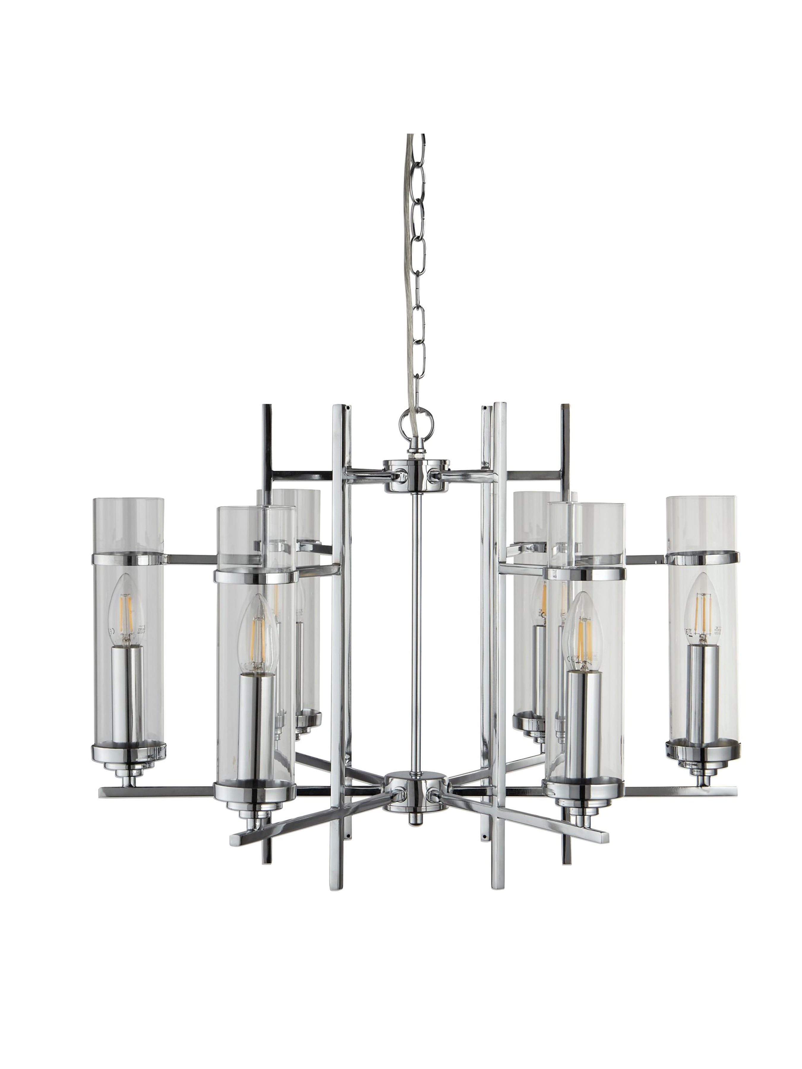 3096-6CC Milo Chrome 6 Light Pend-clear Glass Cylinder Shade