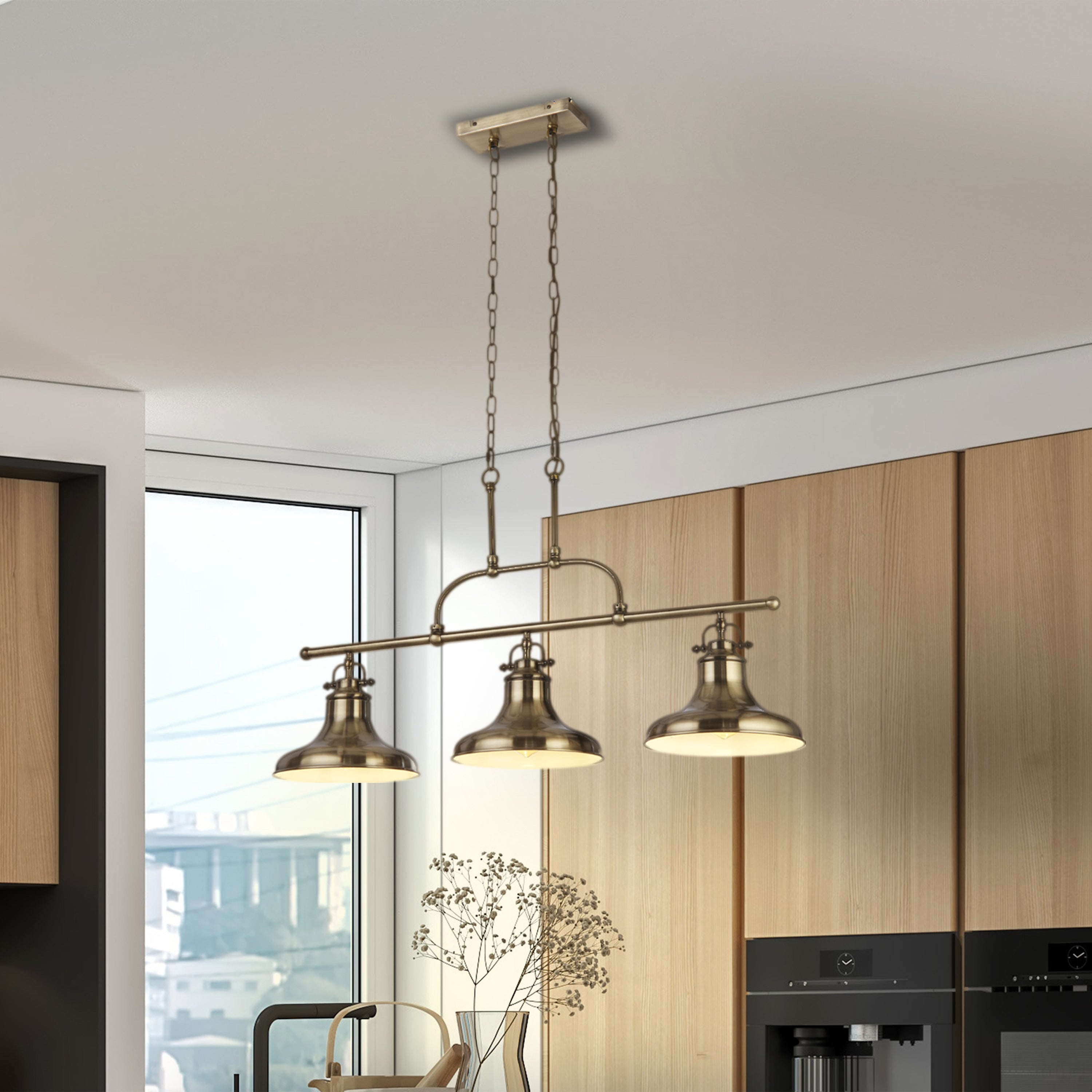 3193-3AB Dallas 3 Light Bar Pendant Antique Brass Metal