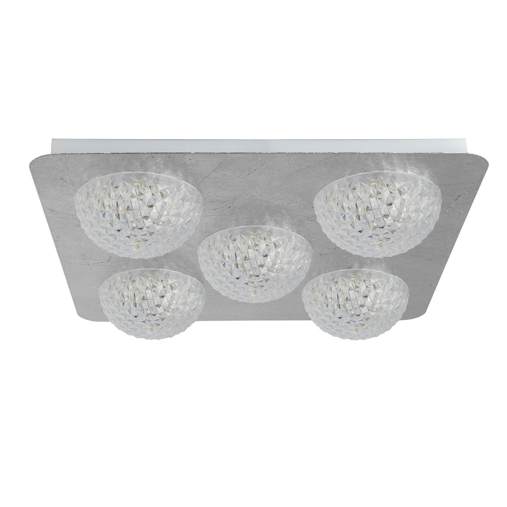 32511-5SI Celestia 5 Light LED Ceiling Light Silver Leaf With Clear Acrylic
