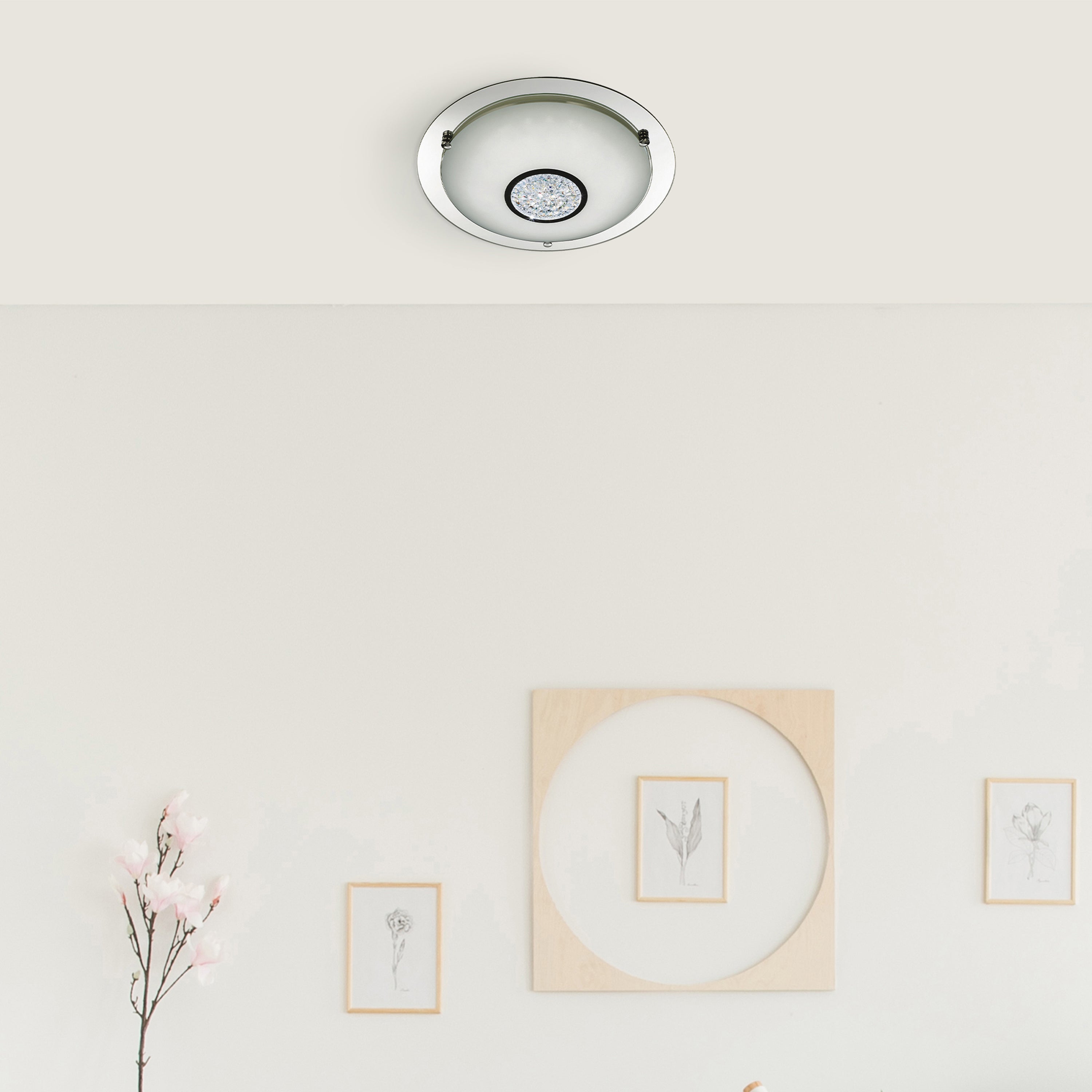3883-31 Bathroom LED Flush Chrome Mirror Halo White Crystal