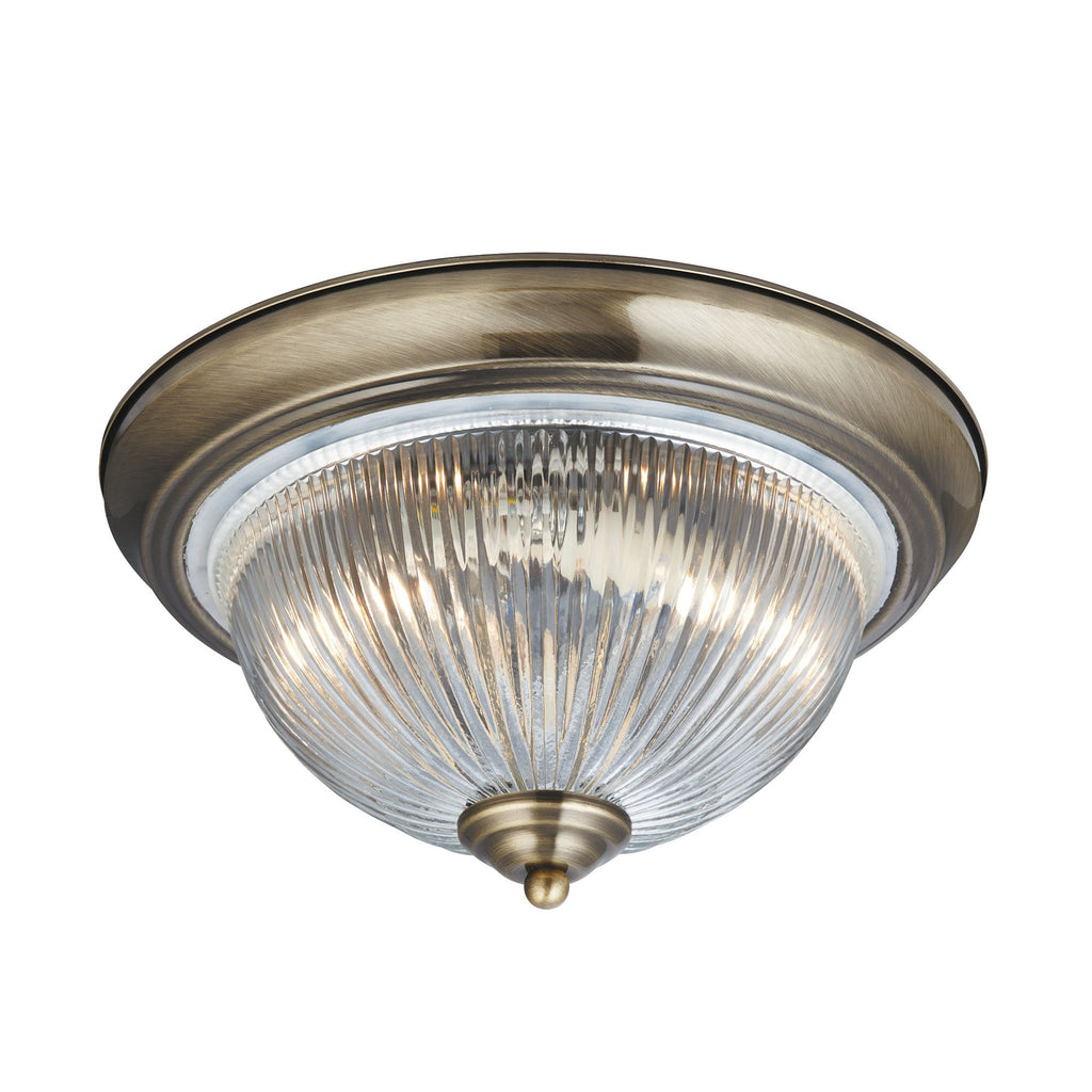 4370 American Diner - 2 Light IP44 Ceiling Flush Antique Brass Clear Glass