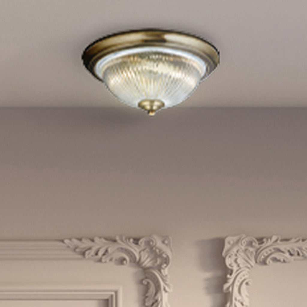 4370 American Diner - 2 Light IP44 Ceiling Flush Antique Brass Clear Glass