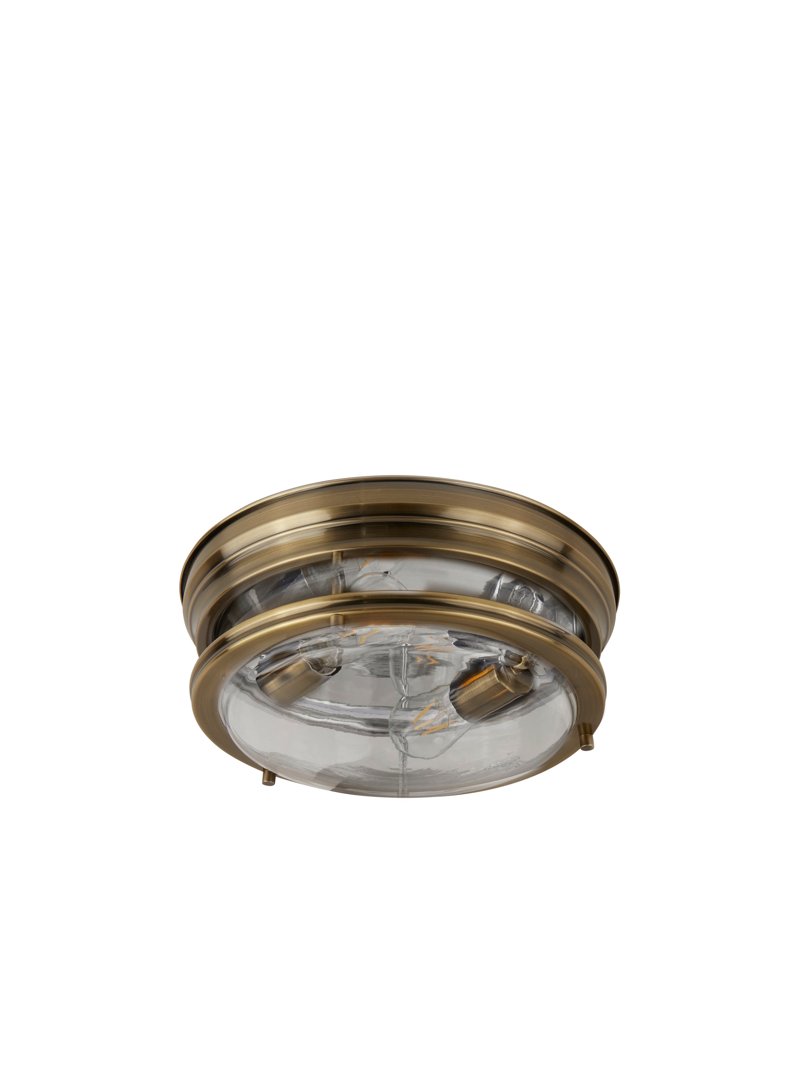 5182AB Edinburgh 2 Light Flush Antique Brass Clear Glass