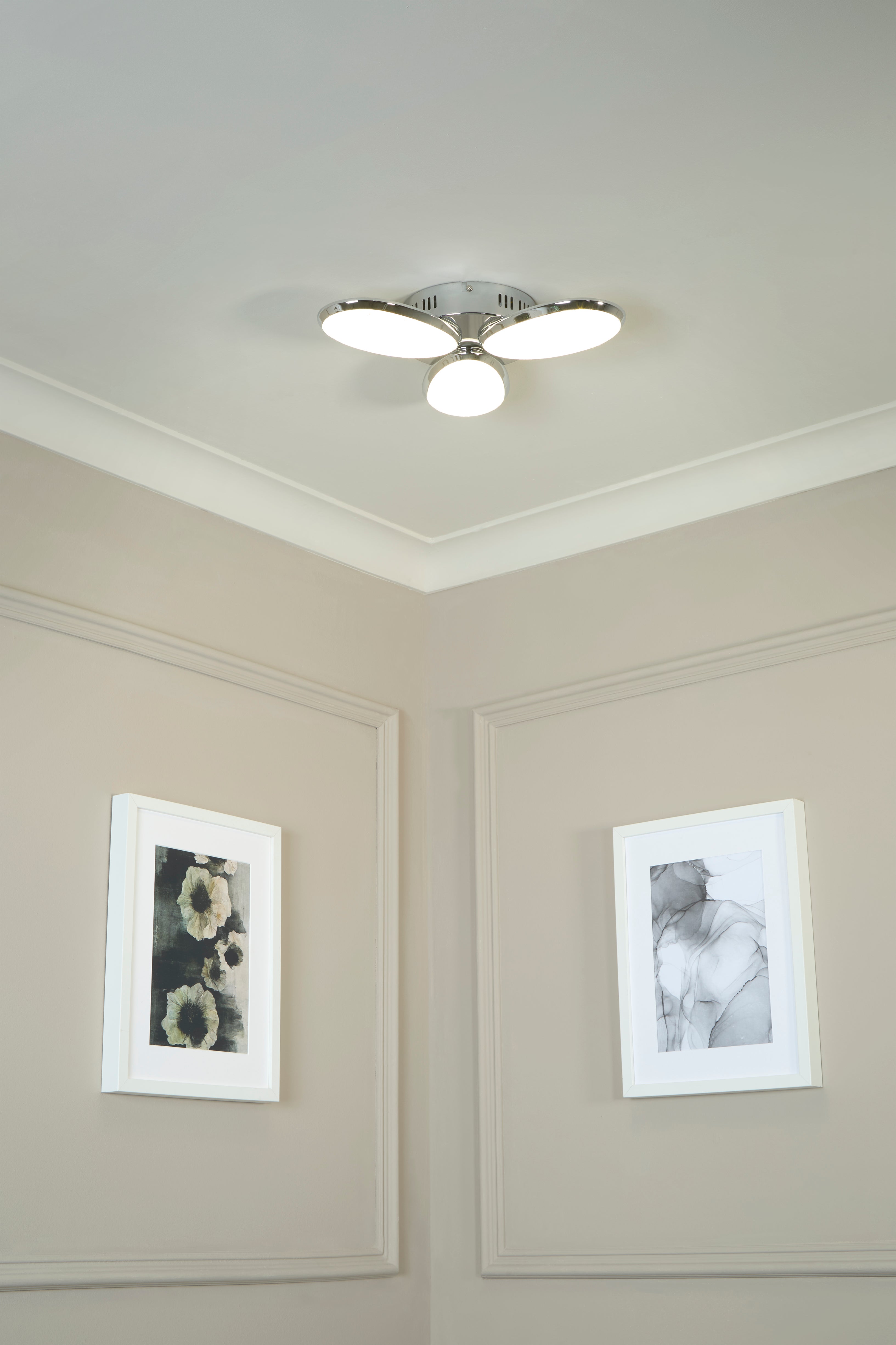 6213-3CC Lori 3 Light LED Ceiling Flush Crushed Ice Effect Shade Chrome