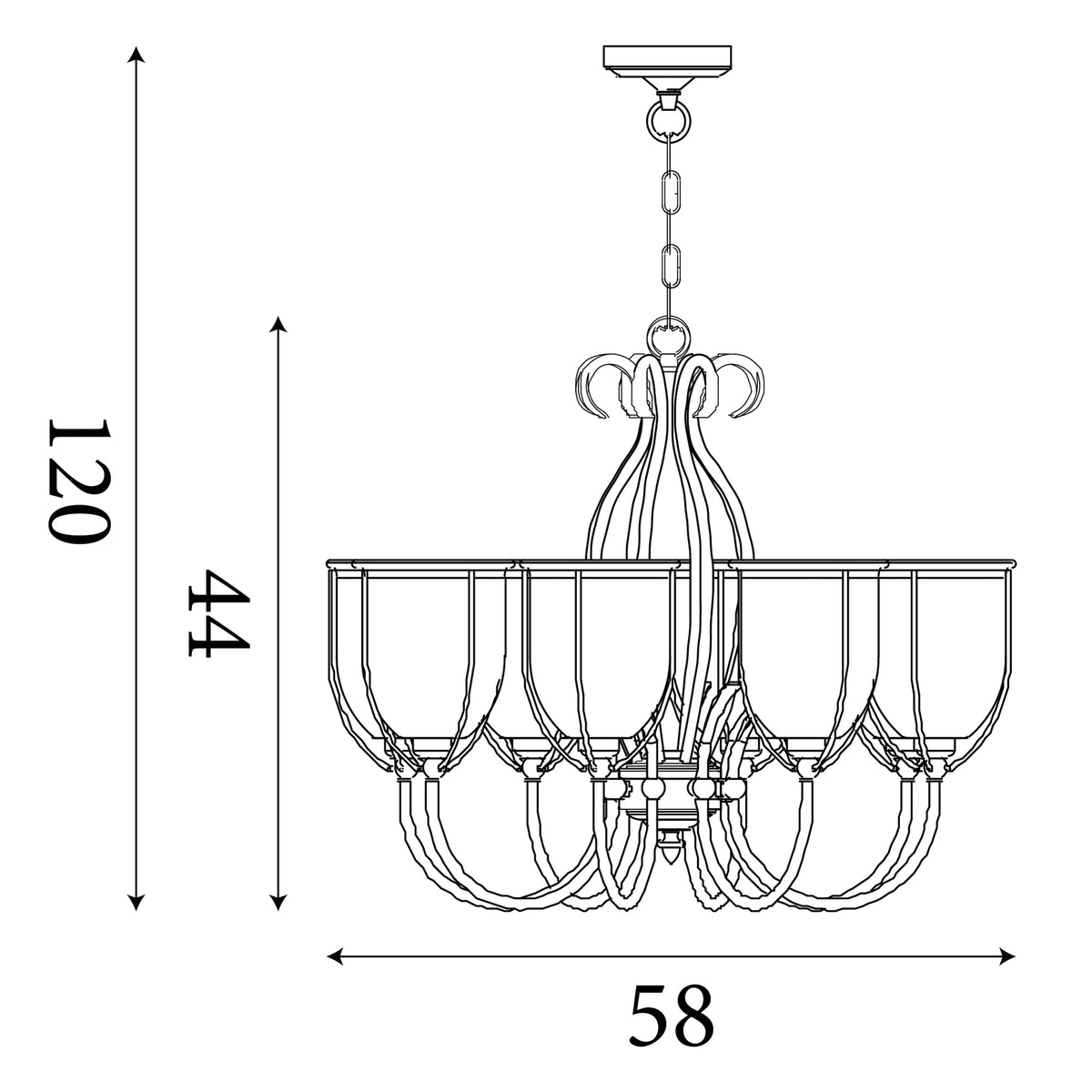 6355-5AB Silhouette 5 Light Antique Brass Fitting Cw Glass