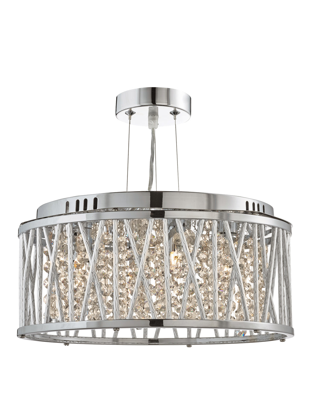 8333-3CC Elise 3 Light Ceiling Flush/pendant Chrome Clear Crystal Button Drops Aluminium Tubes Trim