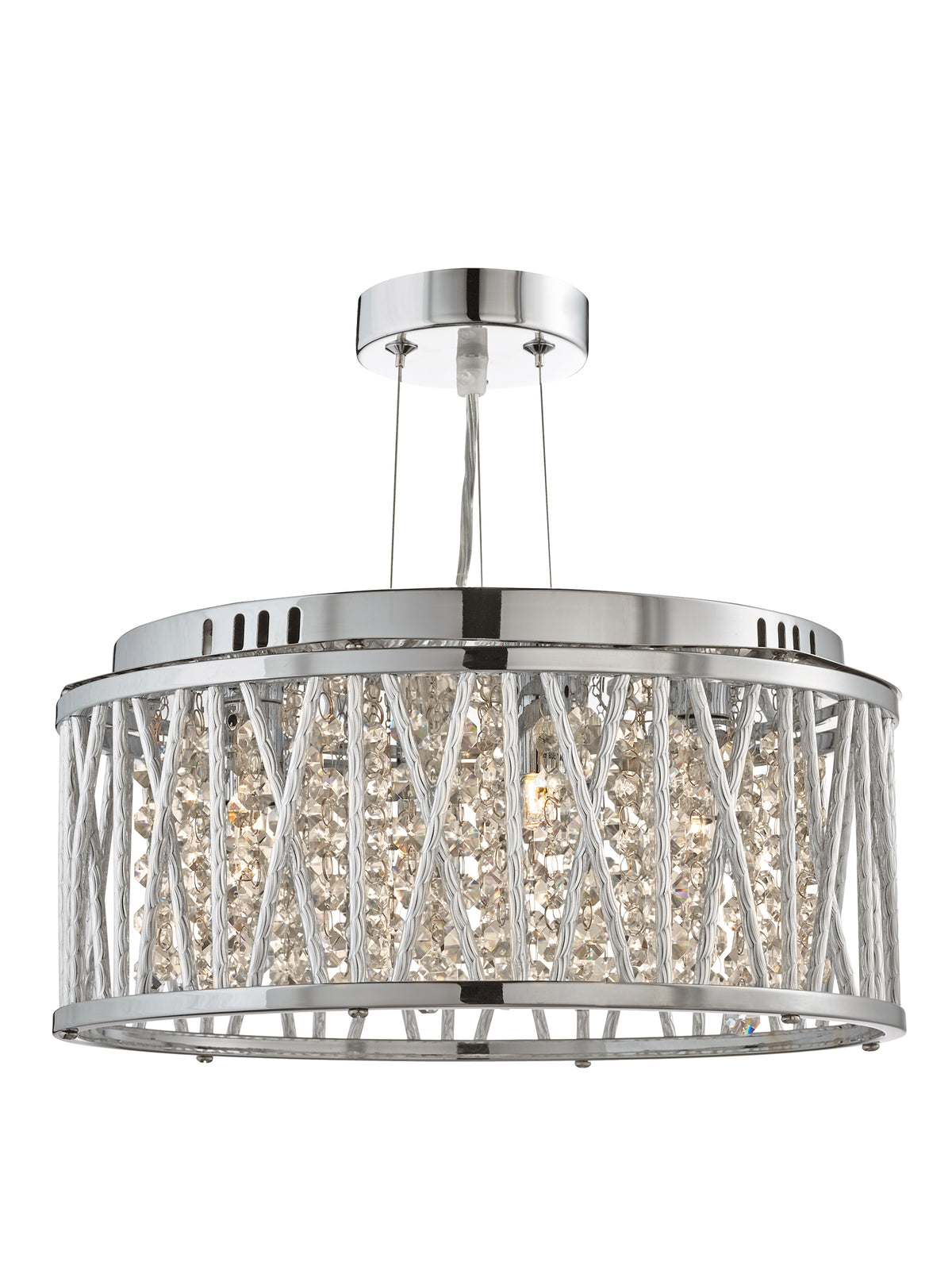 8333-3CC Elise 3 Light Ceiling Flush/pendant Chrome Clear Crystal Button Drops Aluminium Tubes Trim