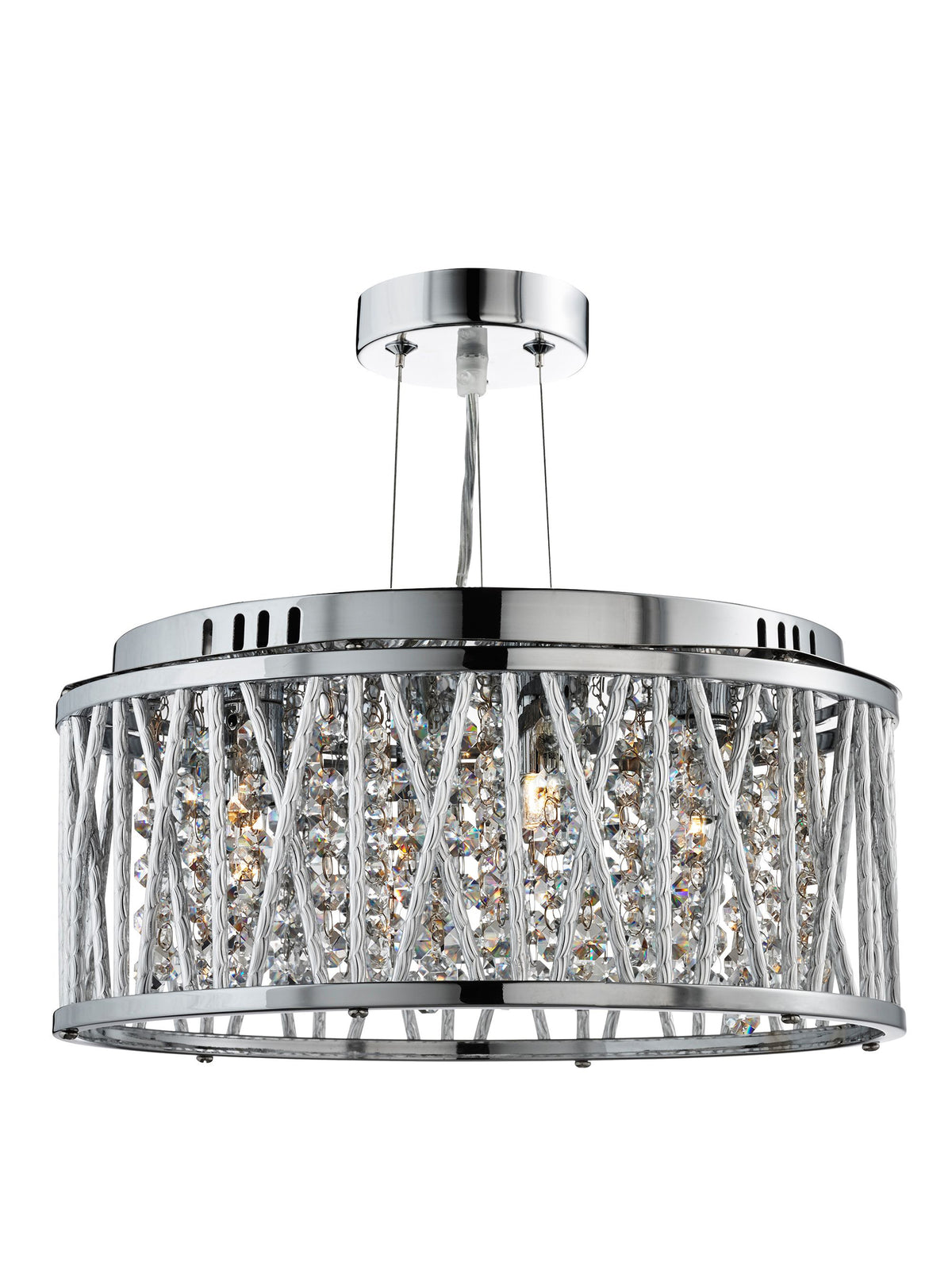 8333-3CC Elise 3 Light Ceiling Flush/pendant Chrome Clear Crystal Button Drops Aluminium Tubes Trim