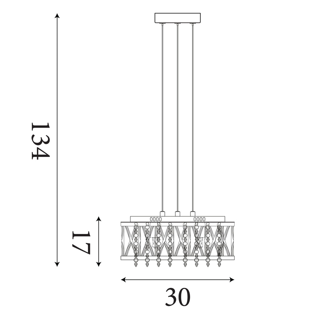 8333-3CC Elise 3 Light Ceiling Flush/pendant Chrome Clear Crystal Button Drops Aluminium Tubes Trim