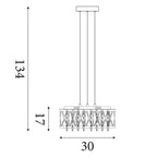 8333-3CC Elise 3 Light Ceiling Flush/pendant Chrome Clear Crystal Button Drops Aluminium Tubes Trim