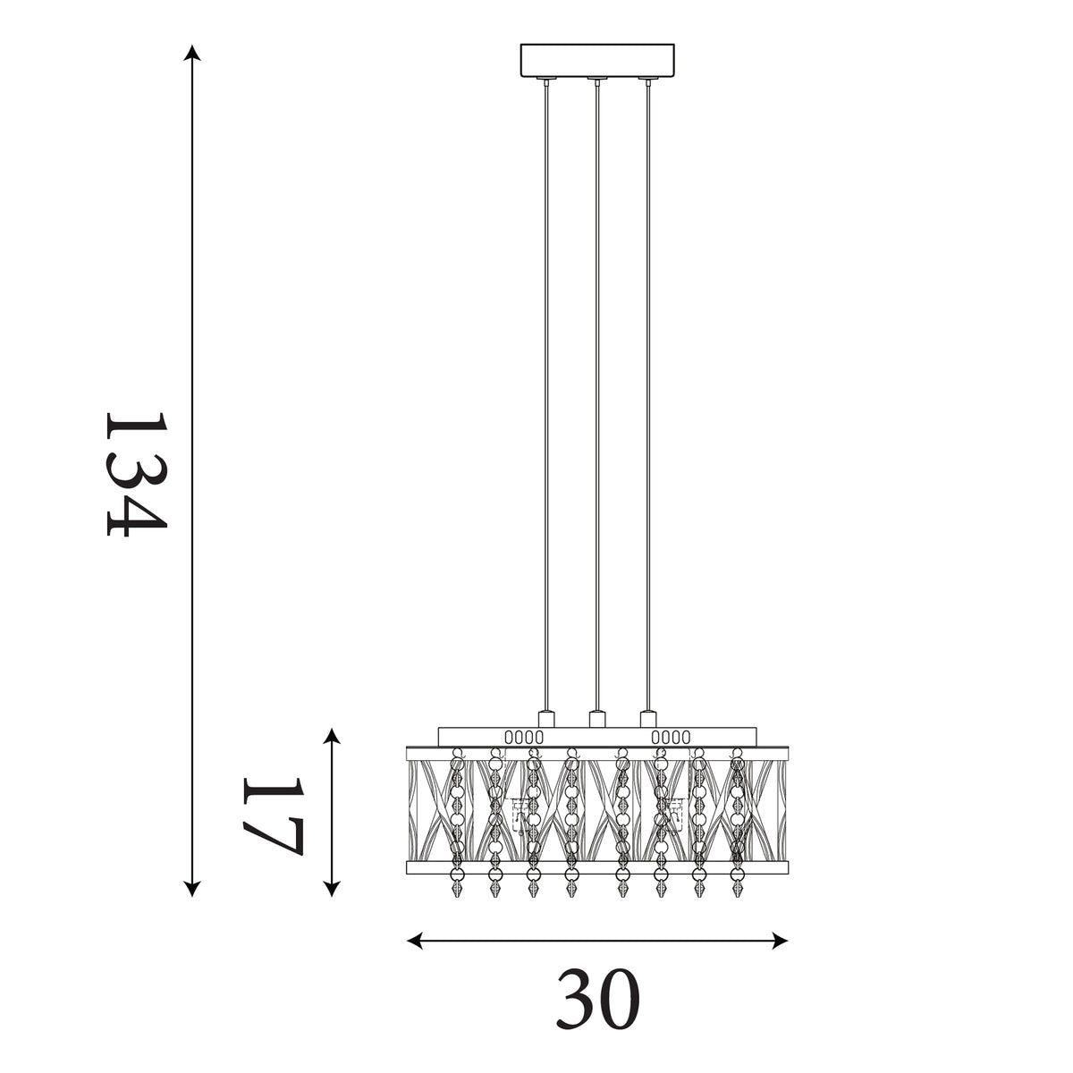 8333-3CC Elise 3 Light Ceiling Flush/pendant Chrome Clear Crystal Button Drops Aluminium Tubes Trim