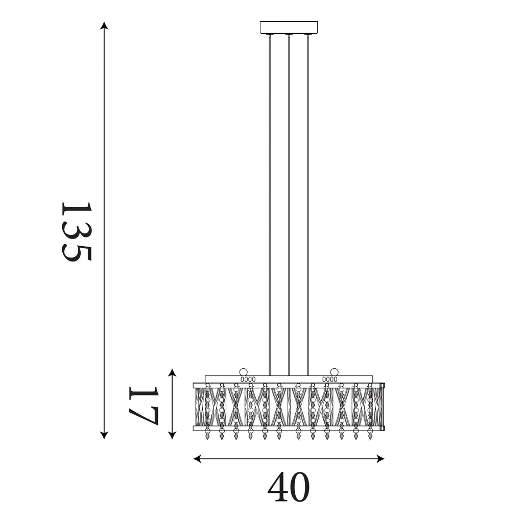 8335-5CC Elise 5 Light Ceiling Flush/pendant Chrome Clear Crystal Button Drops Aluminium Tubes Trim