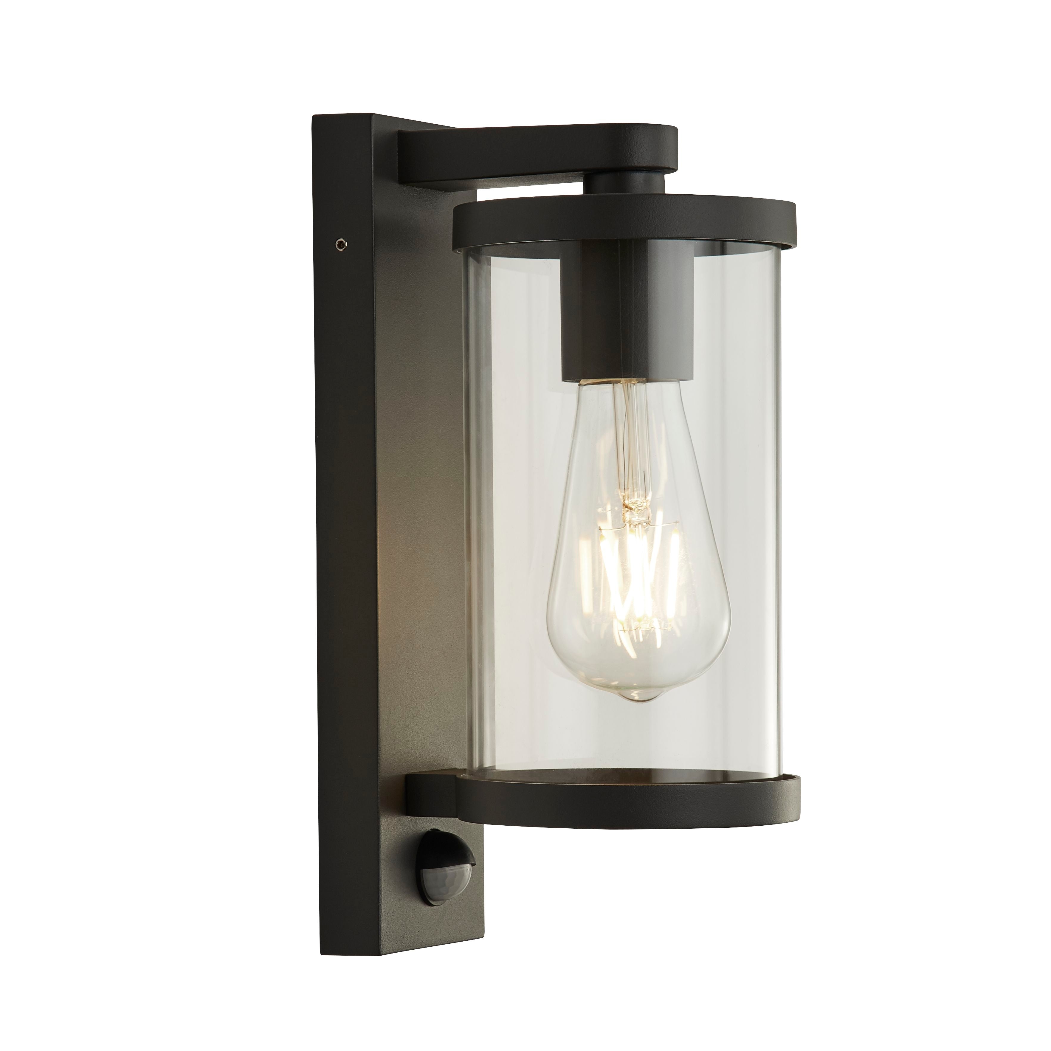 8631BK 1 Light Outdoor Wall/porch Light With PIR Black With Clear Glass