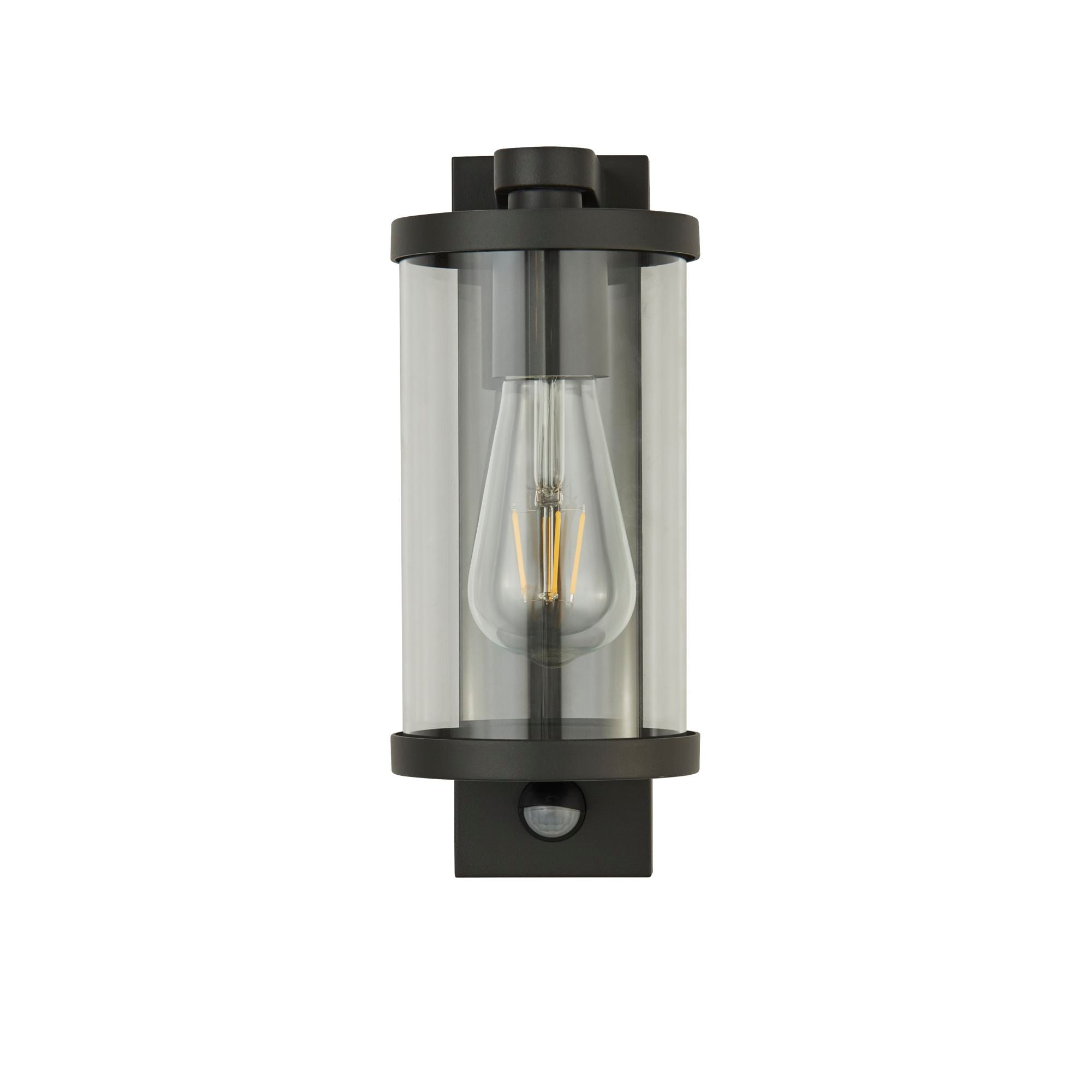 8631BK 1 Light Outdoor Wall/porch Light With PIR Black With Clear Glass