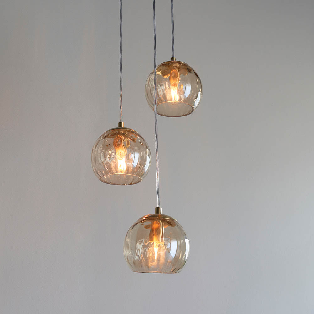 91971 Dimple 3 Light Pendant Brass Champagne