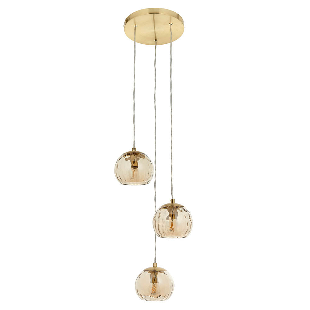 91971 Dimple 3 Light Pendant Brass Champagne