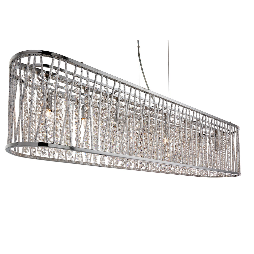 9448-8CC Elise 8 Light Oval Ceiling Aluminium Tubes Trim Chrome Clear Crystal Drops