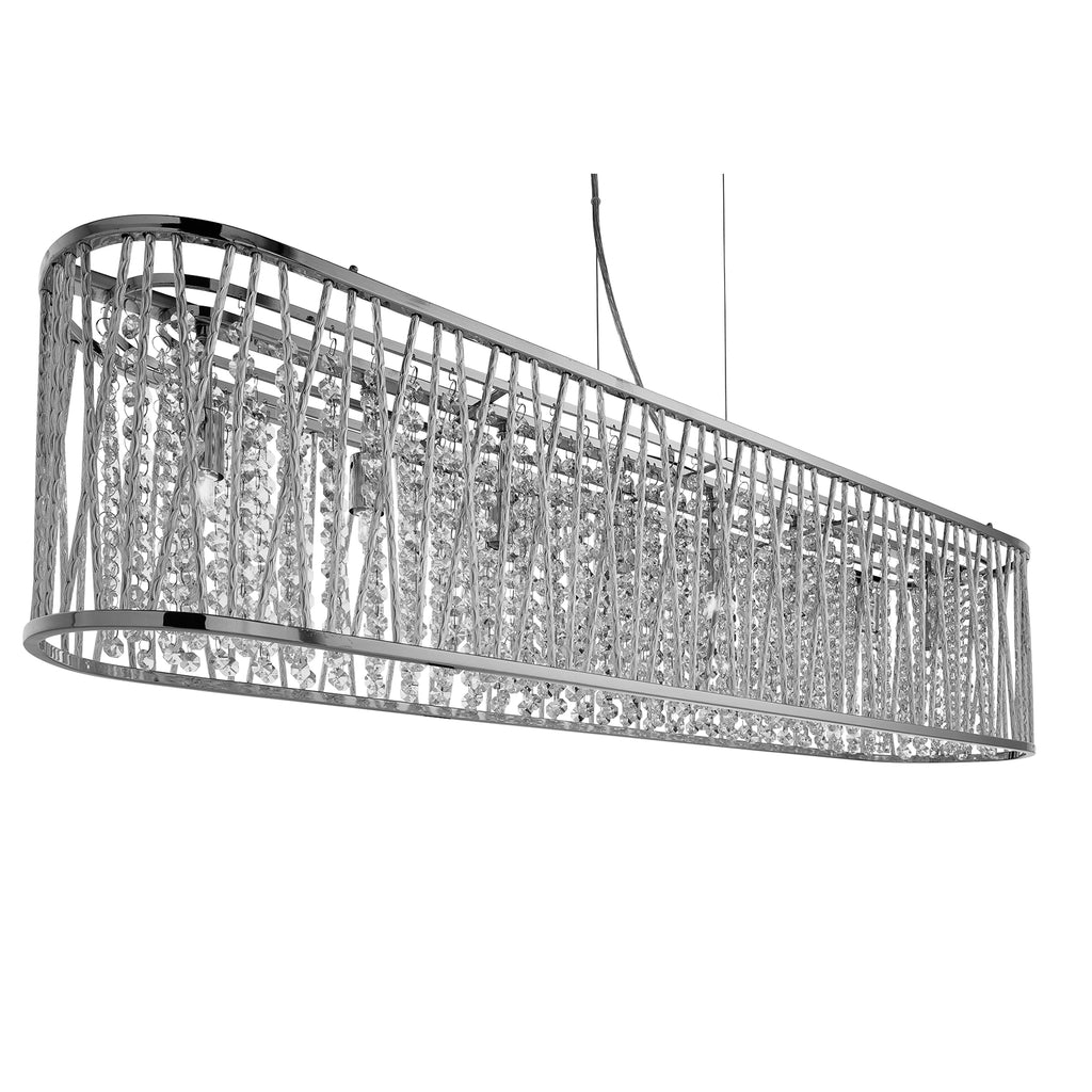 9448-8CC Elise 8 Light Oval Ceiling Aluminium Tubes Trim Chrome Clear Crystal Drops