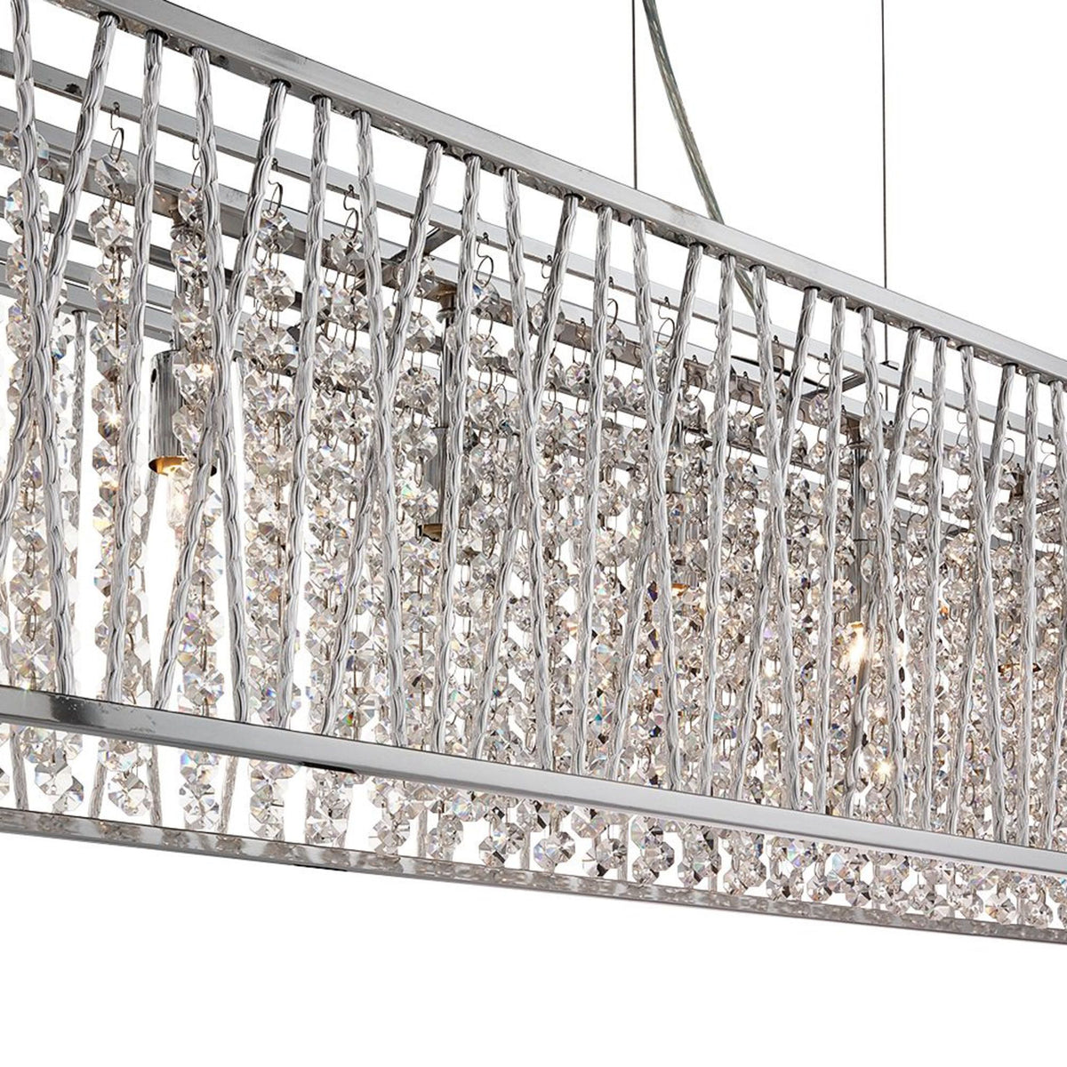 9448-8CC Elise 8 Light Oval Ceiling Aluminium Tubes Trim Chrome Clear Crystal Drops