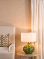 AMR4224-PYR142 Amrita Table Lamp Green Ceramic and Antique Brass With Shade