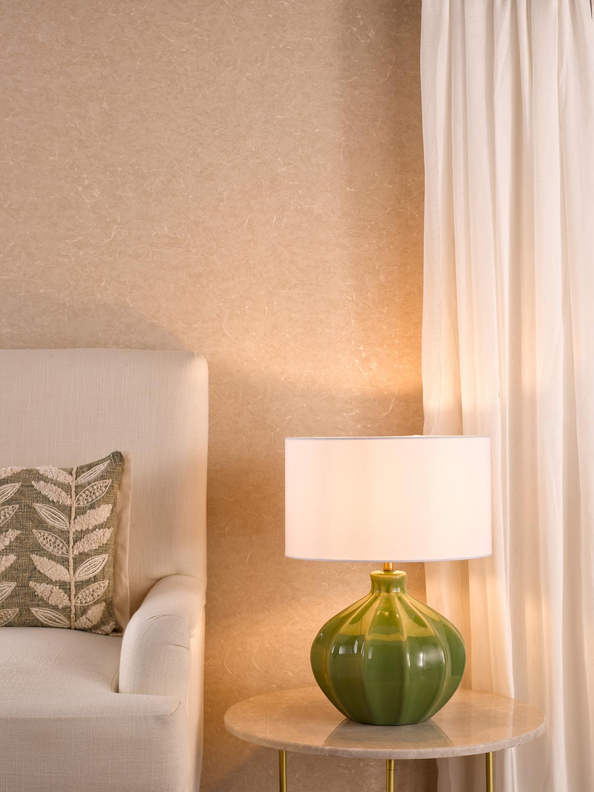 AMR4224-PYR142 Amrita Table Lamp Green Ceramic and Antique Brass With Shade