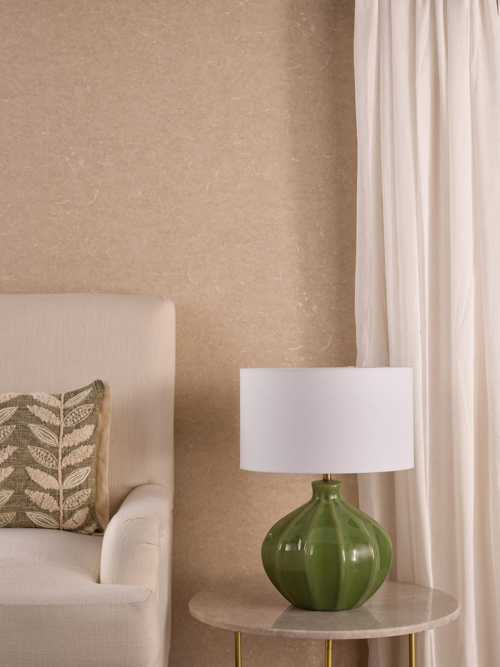 AMR4224-PYR142 Amrita Table Lamp Green Ceramic and Antique Brass With Shade