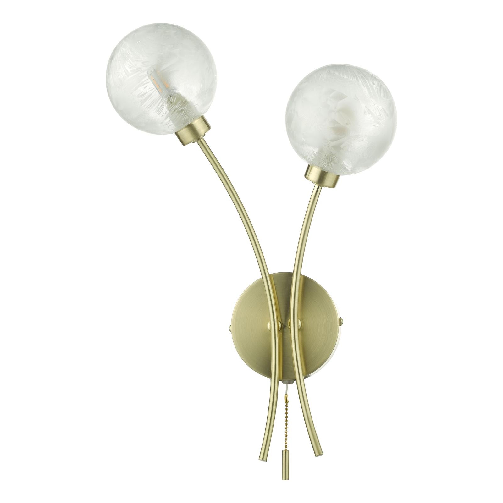 AVA0941 Avari 2 Light Wall Light Satin Brass and White Frosted Glass