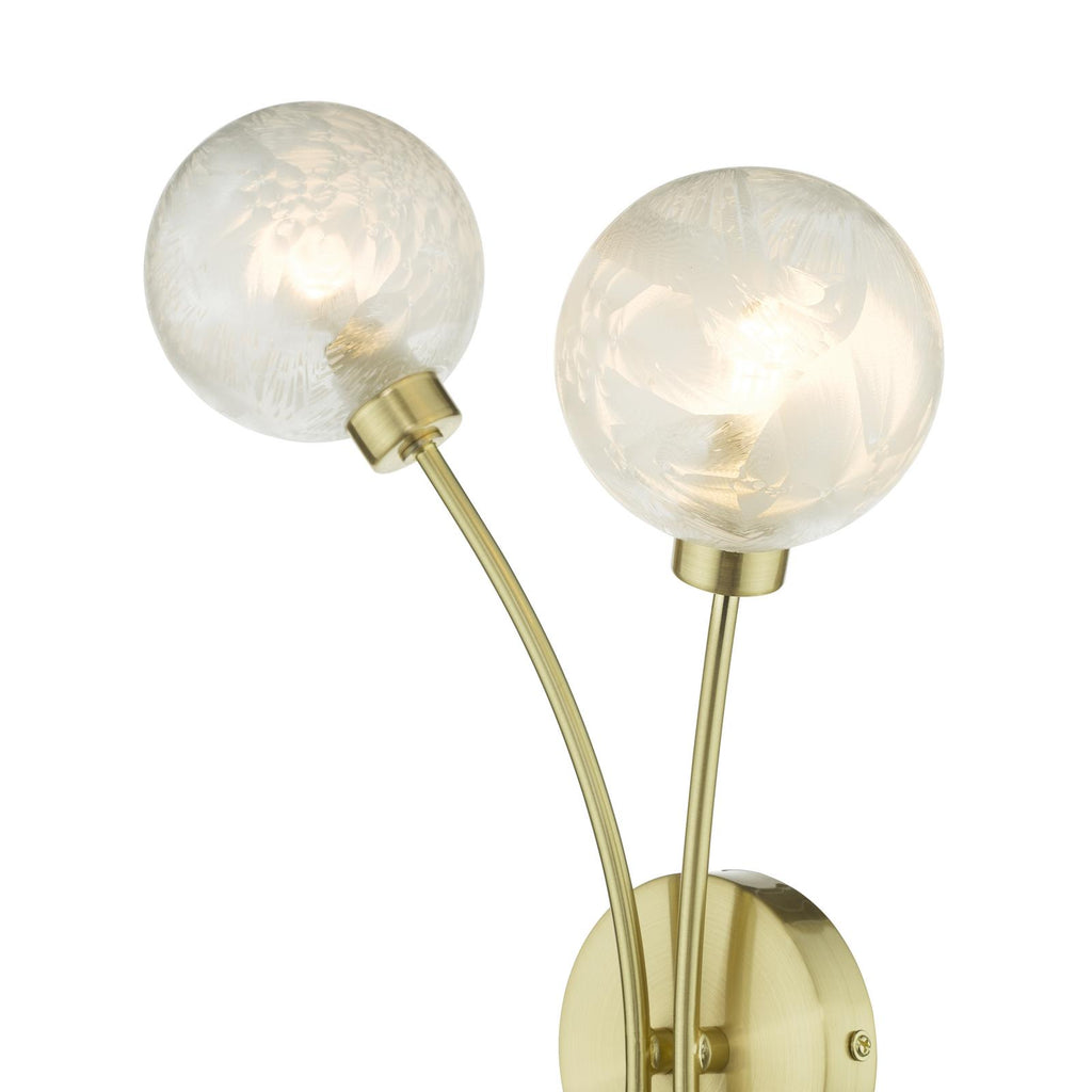 AVA0941 Avari 2 Light Wall Light Satin Brass and White Frosted Glass