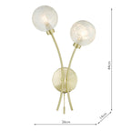 AVA0941 Avari 2 Light Wall Light Satin Brass and White Frosted Glass