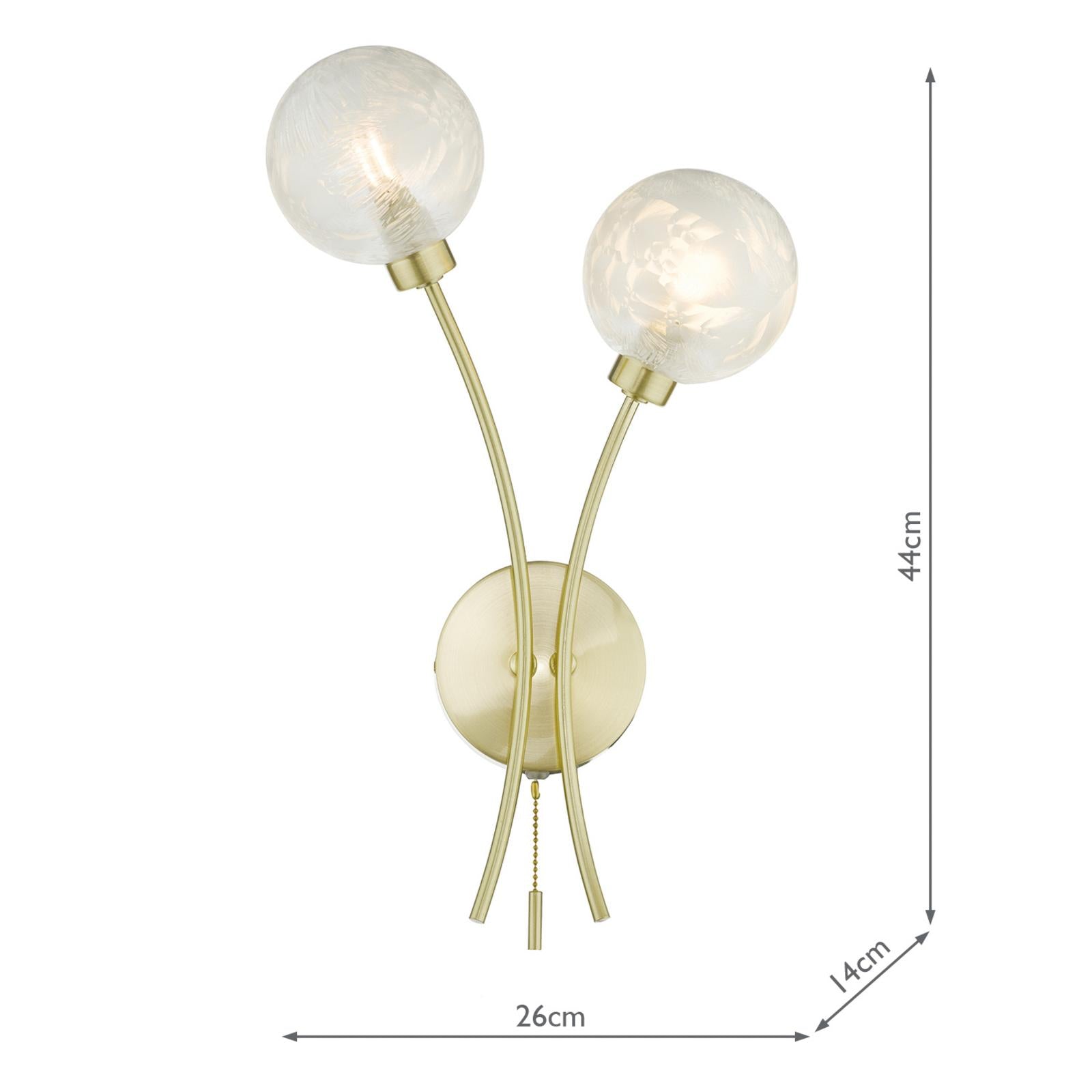 AVA0941 Avari 2 Light Wall Light Satin Brass and White Frosted Glass