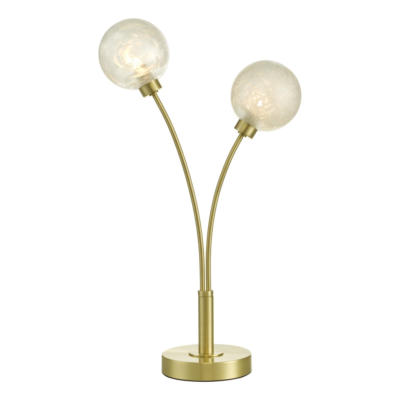 AVA4241 Avari 2 Light Table Lamp Satin Brass and White Frosted Glass