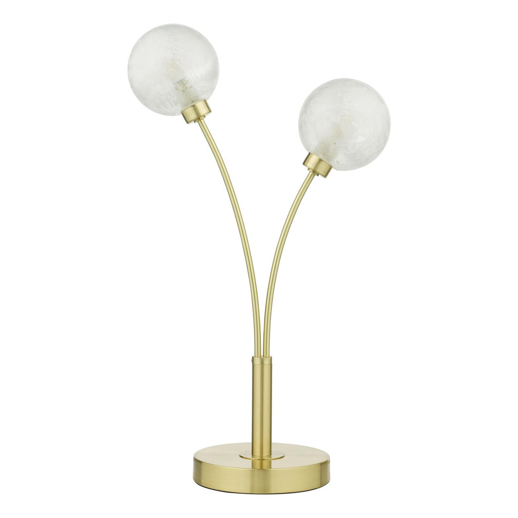 AVA4241 Avari 2 Light Table Lamp Satin Brass and White Frosted Glass