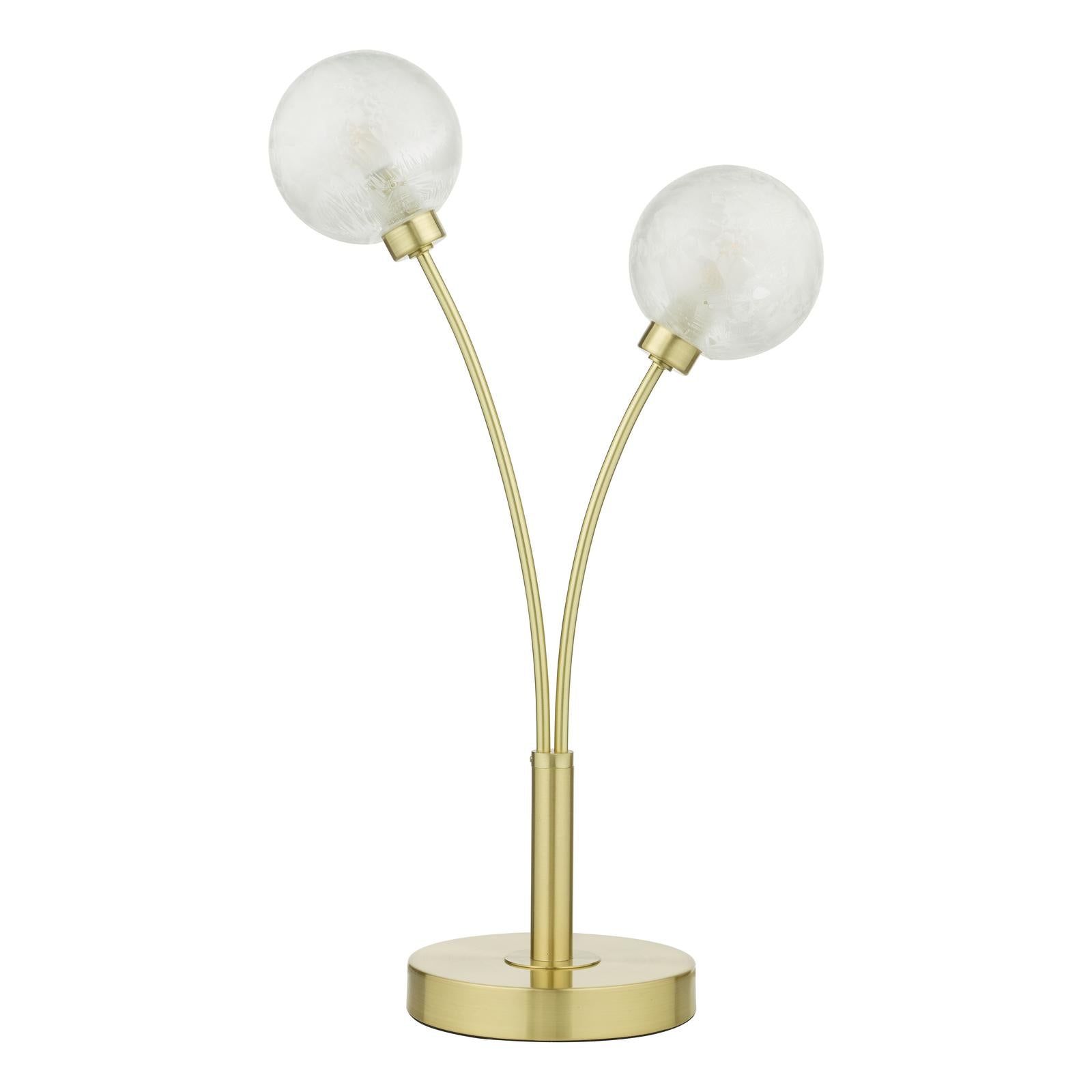AVA4241 Avari 2 Light Table Lamp Satin Brass and White Frosted Glass