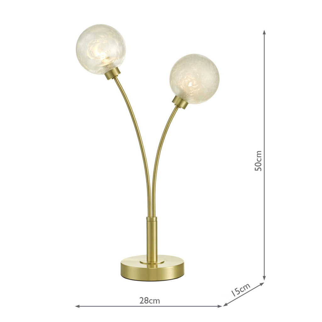 AVA4241 Avari 2 Light Table Lamp Satin Brass and White Frosted Glass