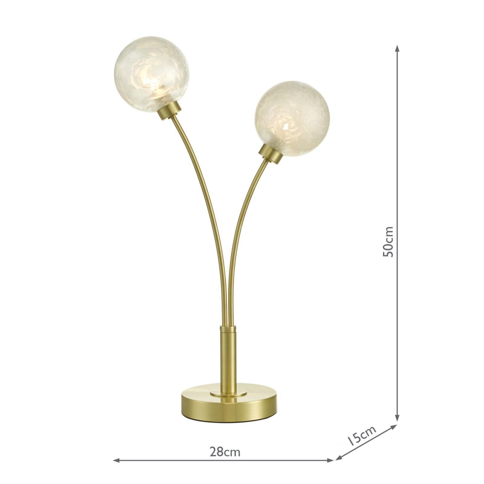 AVA4241 Avari 2 Light Table Lamp Satin Brass and White Frosted Glass
