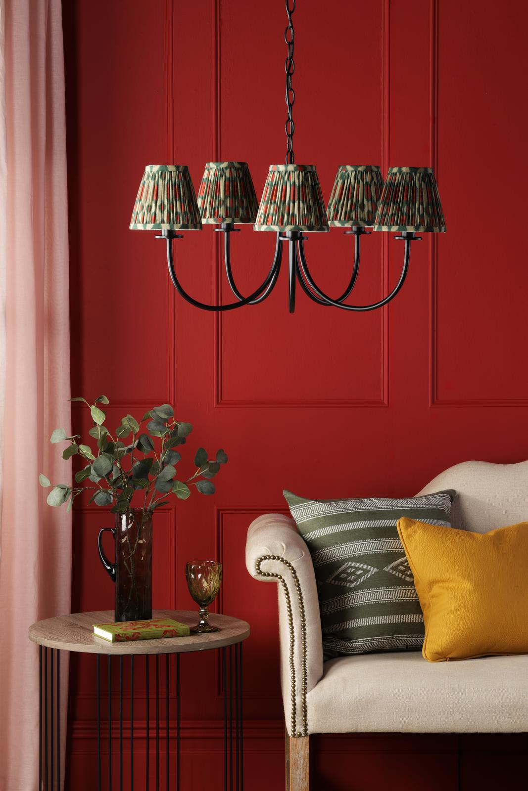 BEC0522-IKA2625 Becca 5 Light Armed Pendant Matt Black With Shade