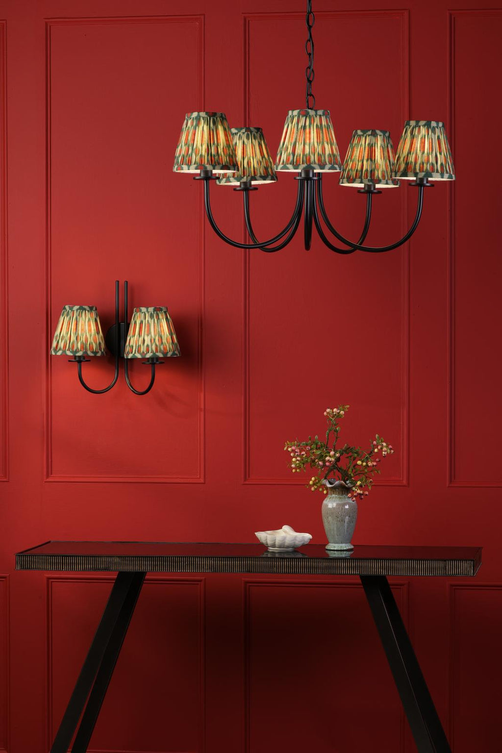 BEC0522-IKA2625 Becca 5 Light Armed Pendant Matt Black With Shade