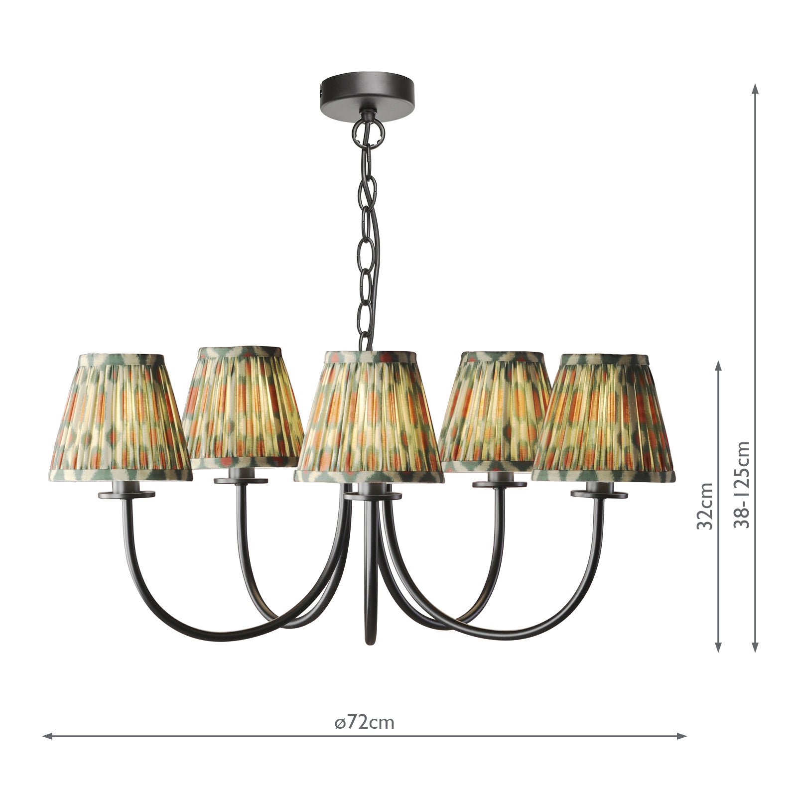 BEC0522-IKA2625 Becca 5 Light Armed Pendant Matt Black With Shade