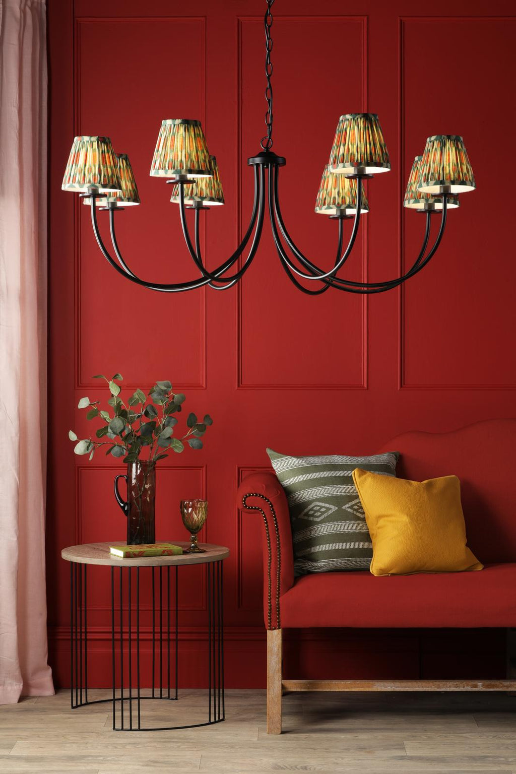 BEC0822-IKA2625 Becca 8 Light Armed Pendant Matt Black With Shade