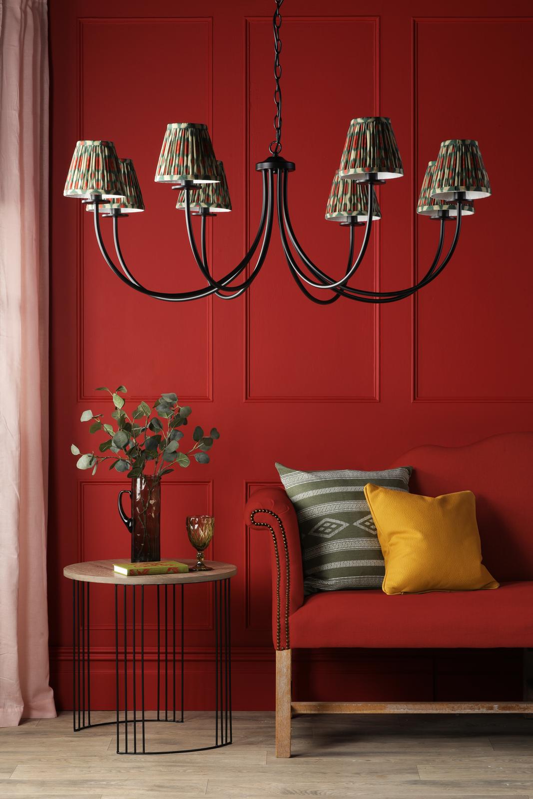 BEC0822-IKA2625 Becca 8 Light Armed Pendant Matt Black With Shade