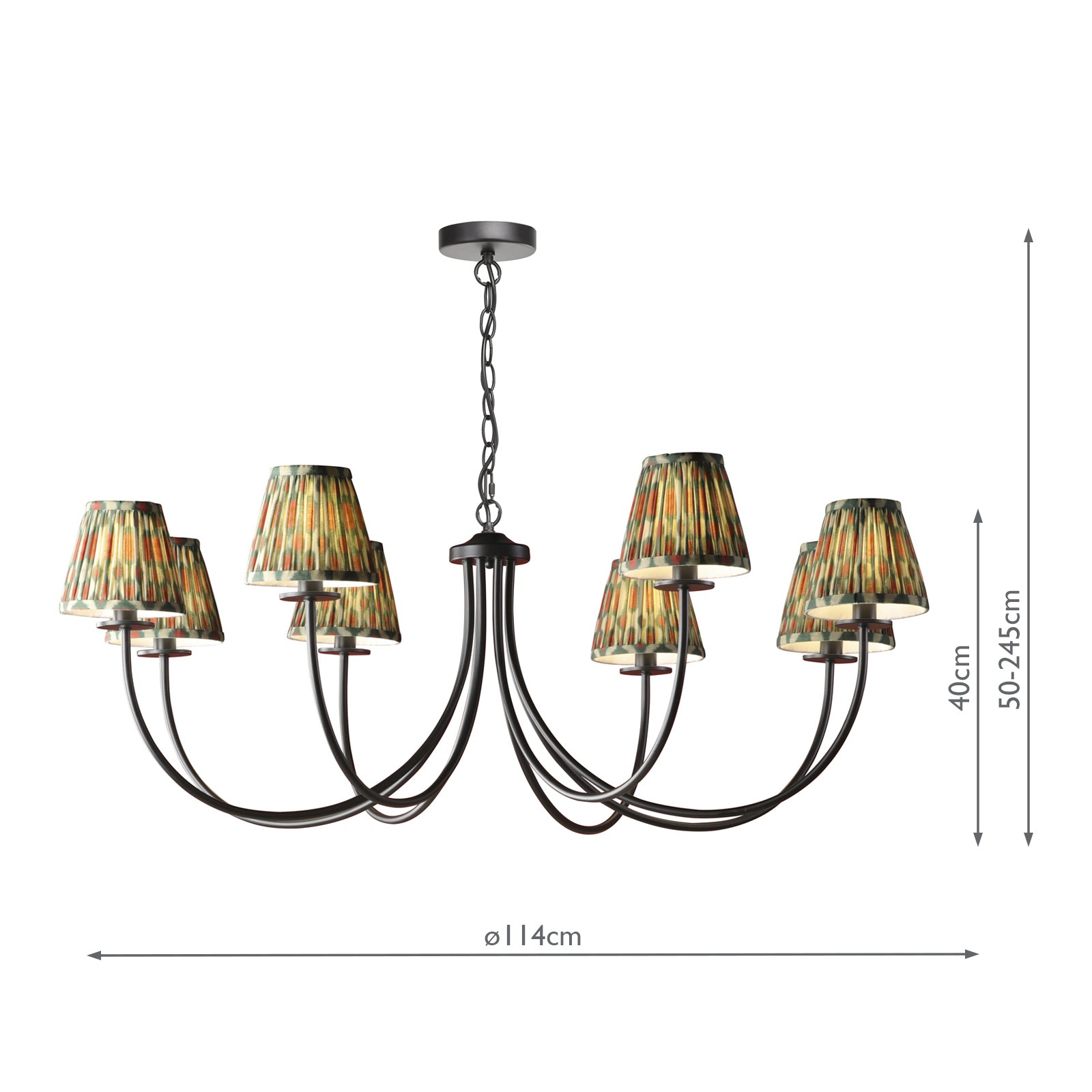 BEC0822-IKA2625 Becca 8 Light Armed Pendant Matt Black With Shade