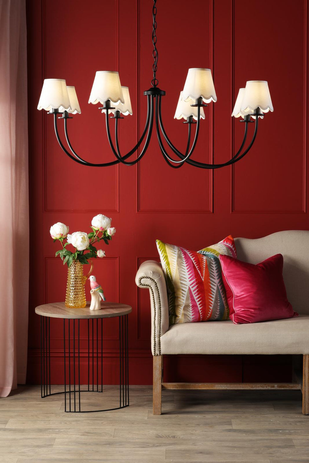 BEC0822-NER262 Becca 8 Light Armed Pendant Matt Black With Shade