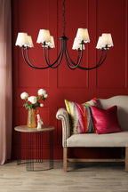 BEC0822-NER262 Becca 8 Light Armed Pendant Matt Black With Shade