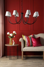 BEC0822-NER262 Becca 8 Light Armed Pendant Matt Black With Shade