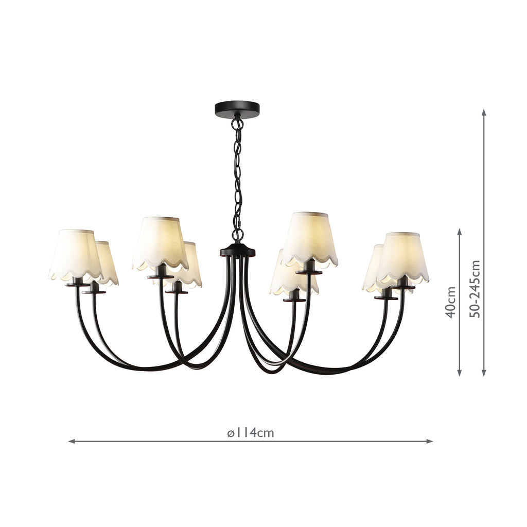 BEC0822-NER262 Becca 8 Light Armed Pendant Matt Black With Shade