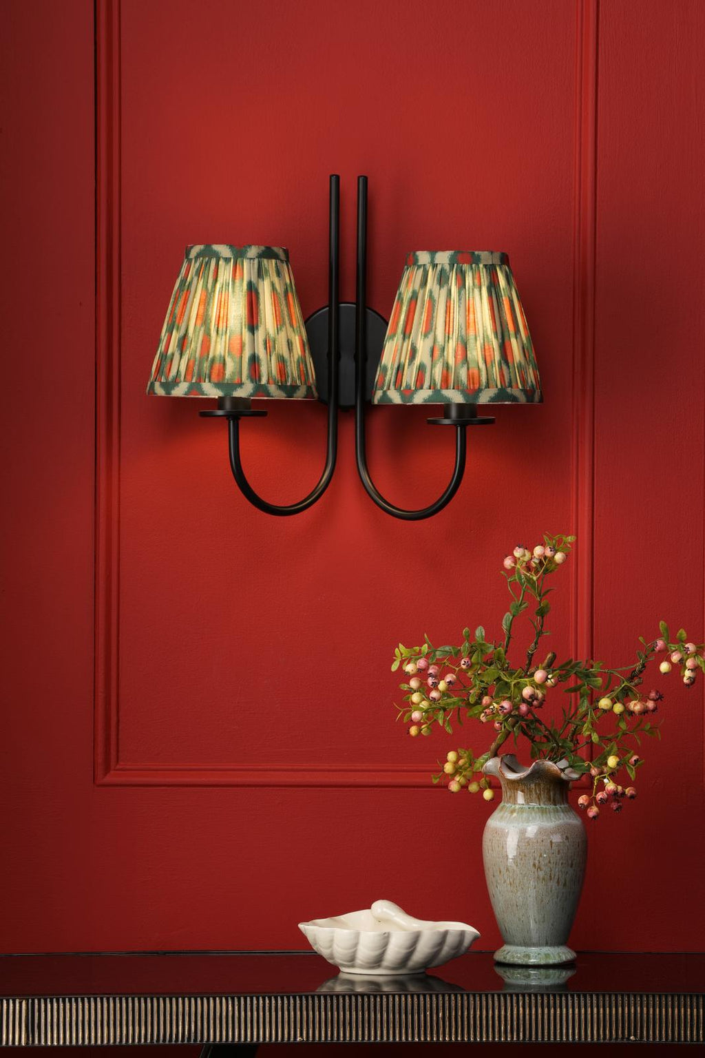 BEC0922-IKA2625 Becca 2 Light Wall Light Matt Black With Shade