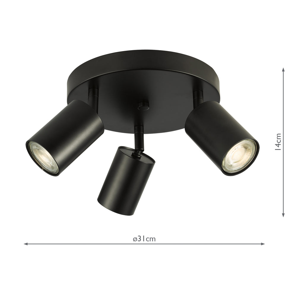 CAW7622 Cawley 3 Light Plate Spotlight Matt Black
